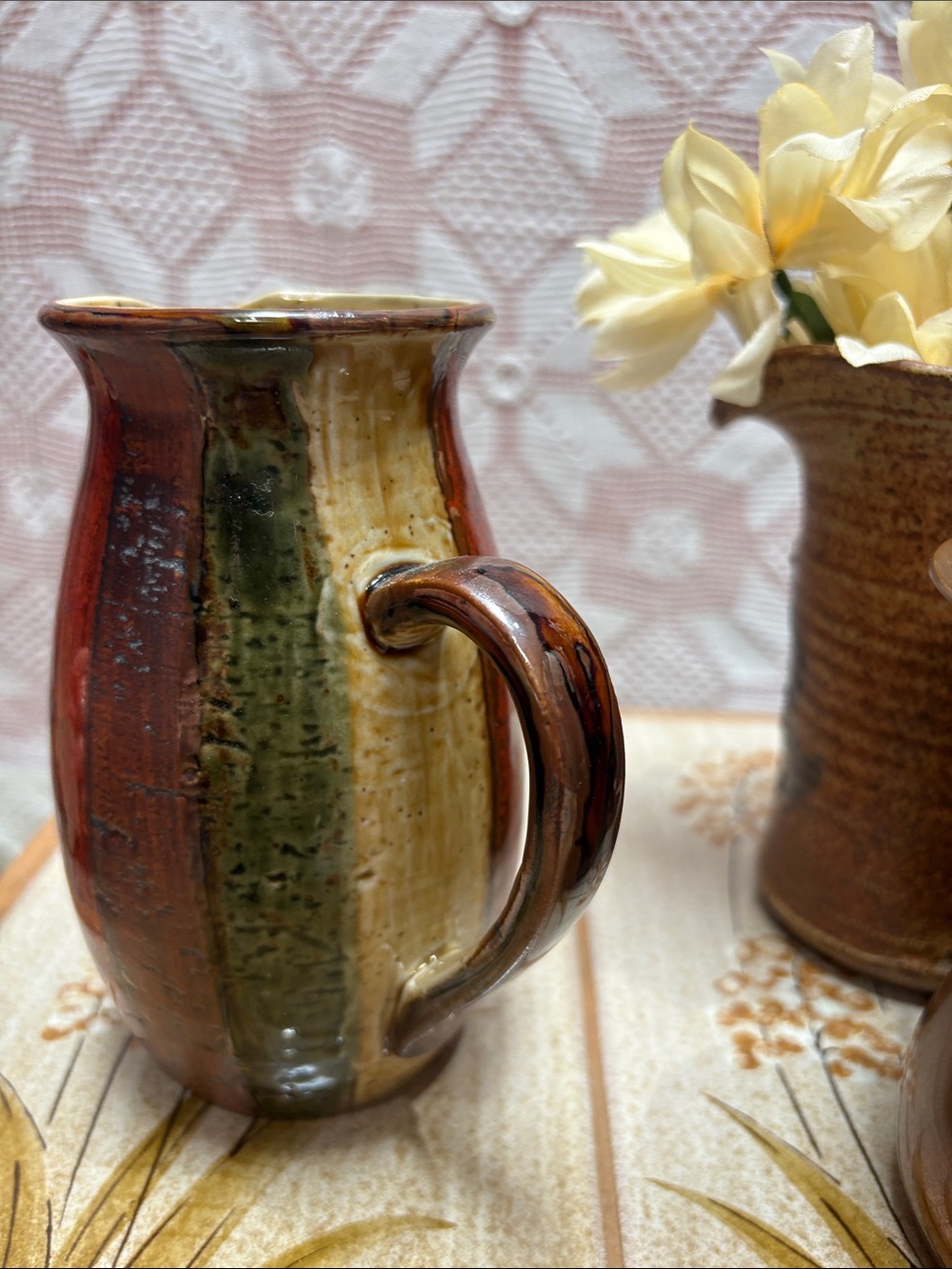 Copper-Tone Ceramic Pitcher Trio - Rustic Brown & Tan - Picture 10 of 16